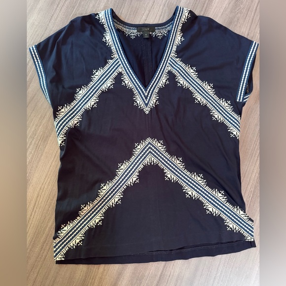 J. Crew Tops - J. Crew Navy Top with White Embroidery